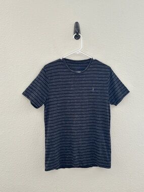AllSaints Daze SS Crew T-Shirt Mens Medium Grey Striped Slim Fit